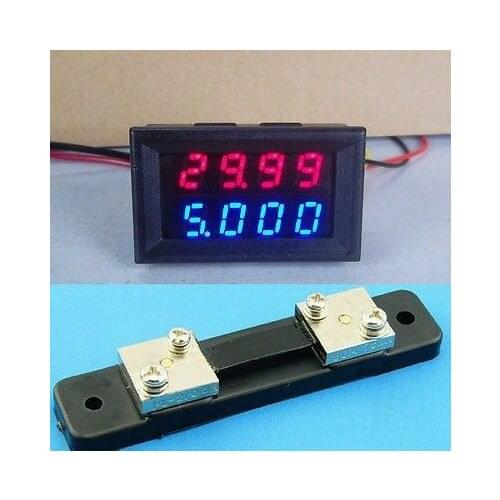 DC 0V-200V 20A) Dual LED Digital Voltmeter AmmeterRED/BLUE +20A SHUNT 12v 24v