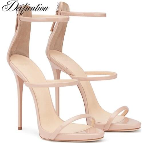Deification Patent Leather High Heels Handmade Sexy Stiletto Party Wedding Shoes Ankle Strap Solid Summer Sandalias Mujer 2018