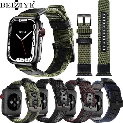 Canvas Nylon Watchband For Apple Watch Band 38mm 40mm 42mm 44mm Leather Wristband Bracelet Strap for iWatch Series 6 SE 5 4 3 2