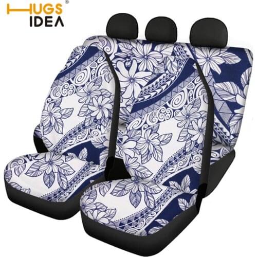 HUGSIDEA African Floral Polynesian Plumeria Flower Design Anti-Slip Front and Rear Car Seat Covers Durable Car Seat Protector