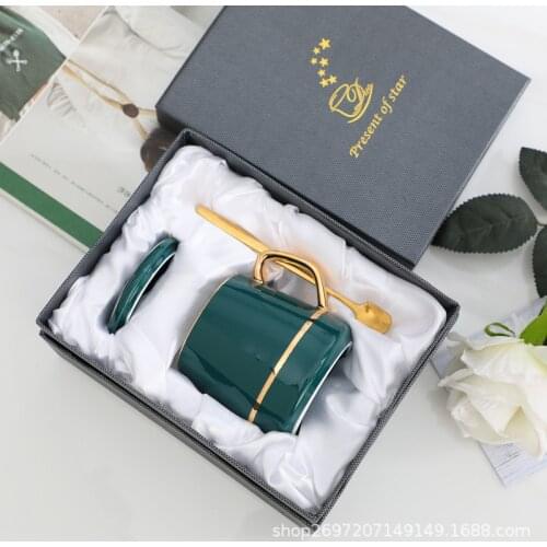 Coffee cup European small luxury mug with cover spoon Nordic ins ceramic cup creative cup love cup