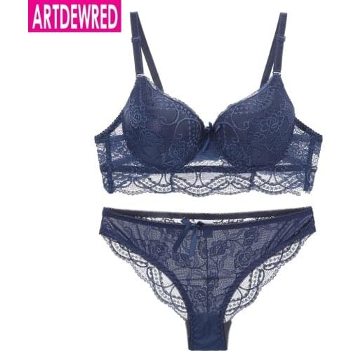 New Lace Bra Brief set Push up Bra Sexy Girl Women Underwear of Back Closure 6 Colors