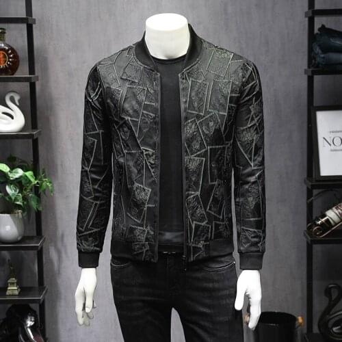 Black Jacquard Male Social Club Party Outfit Hip Hop Jackets Bomber Jacket Business Casual Prom Men 5xl