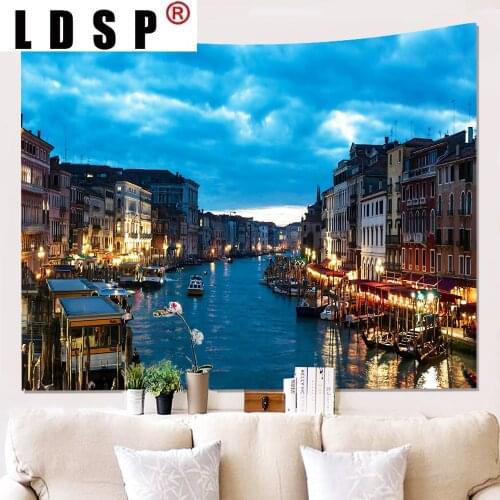 LDSP River Boat Lights City Tapestry Hanging Covering Rugs Background Cloth Beach Mat Blanket Art Bedroom Living Home Decor