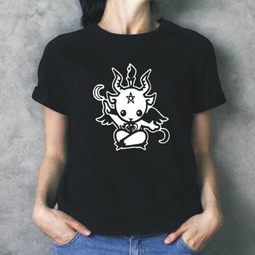 Summer Casual Tee Shirt Femme Satanic Goat Baphomet Cartoon Harajuku Woman Tshirts Short Sleeve Plus Size T Shirt Women Tops