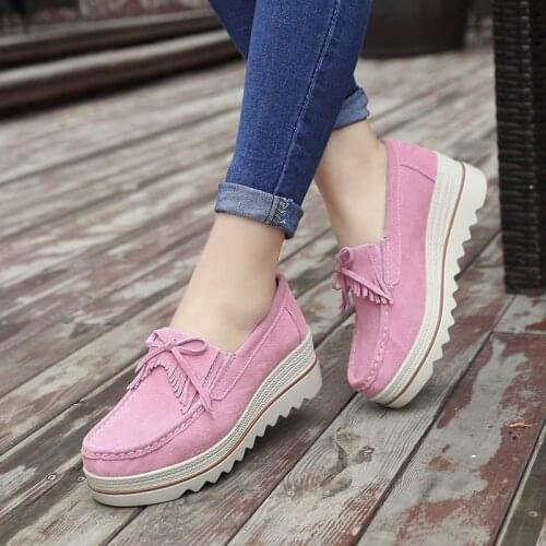 New Platform Shoes for Women Slip on Loafers Suede Cow Leather Breathable Comfortable Fashion Womens Walking Casual Shoes