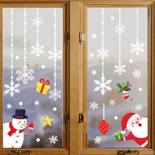 Merry Christmas Window Stickers Santa Claus Pattern Glass Decals For Home Christmas DIY Snowflakes Home Decoration Supplies