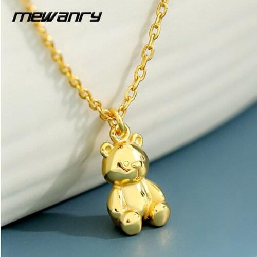 Mewanry 925 Sterling Silver Bear Pendant Necklace 2021 Trendy Elegant Sweet Couples Party Jewelry Birthday Gift Girl Accessories