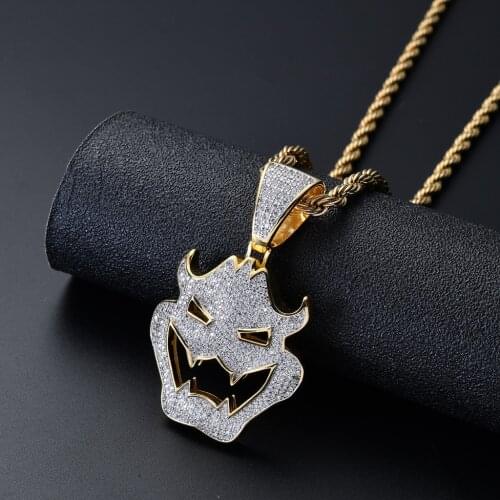 Trendy Monster Pendants Necklaces Iced Out Cubic Zircon Vampire Mask Necklaces Hip Hop Halloween Collier Jewelry Party Gifts
