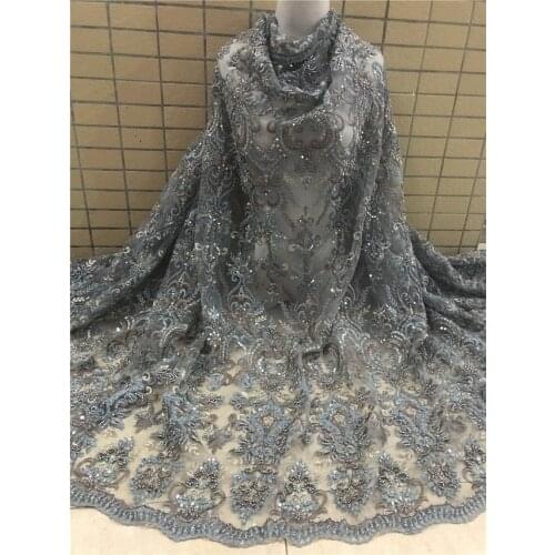 New hand-beads embroidery S-218889 tulle lace fabric embroidered beads Nigeria soft fabric wedding