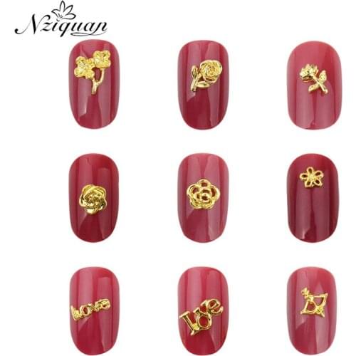 NZIQUAN 50 PCS/Bag Hollow 3D Nail Decoration Sticker Metal Animal Shape Glamour Golden Nail Decoration Lady Art Nail Sticker