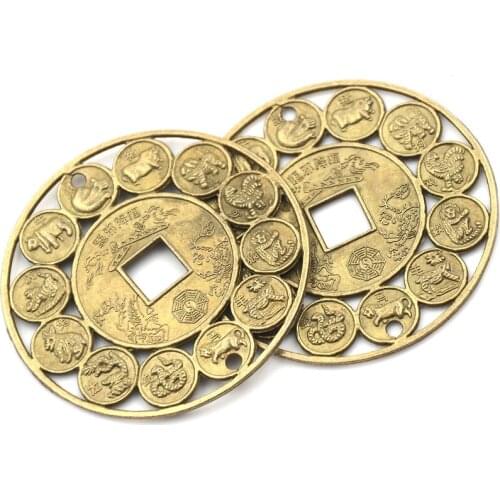 1Pcs Diameter 4.5cm Zinc alloy Auspicious Lucky Chinese Zodiac Feng Shui Coin For Good Luck Amulet Prosperous Protection