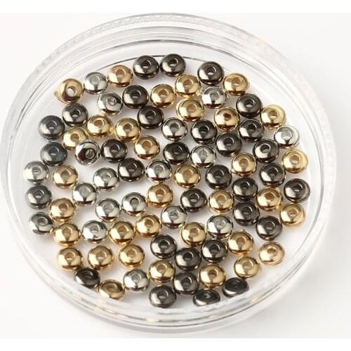 100pcs/lot Hole Gold Black Silver Color Flat Round Metal Bead Spacer Loose Beads Handmade DIY Bracelet Jewelry Making Supplies