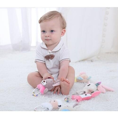 Plush baby creative cartoon rabbit fox lamb bed toy baby toy 0-12 months early education cute baby rattle toy rabbit