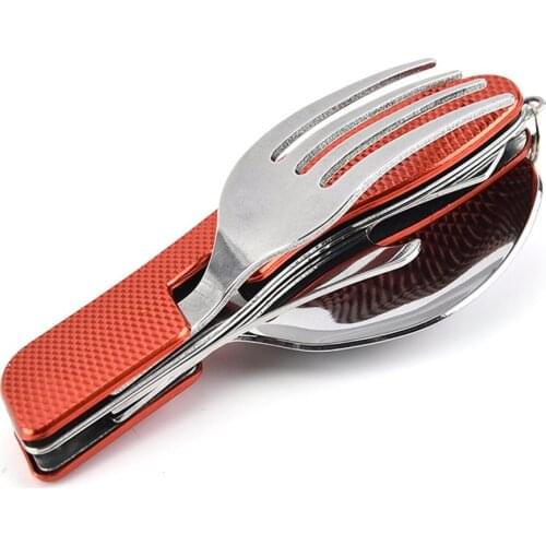 Outdoor Camping Portable Fork Knife Tableware Tools Folding And Detachable Combined Stainless Steel Fork Knife Travel