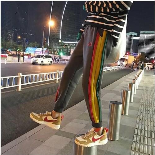 Casual Joggers Women Harajuku Rainbow Side Striped Pants Straight High Quality Cotton Elastic Waist Korean Baseball Pantalones