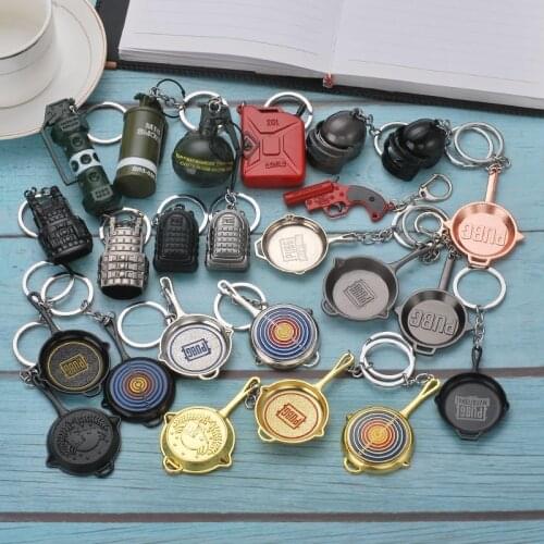 PUBG Keychain Playerunknowns Battlegrounds Backpack Armor Helmet Pan 98k Flare Gun Keyring Key Chain Ring Army Jewelry Wholesale