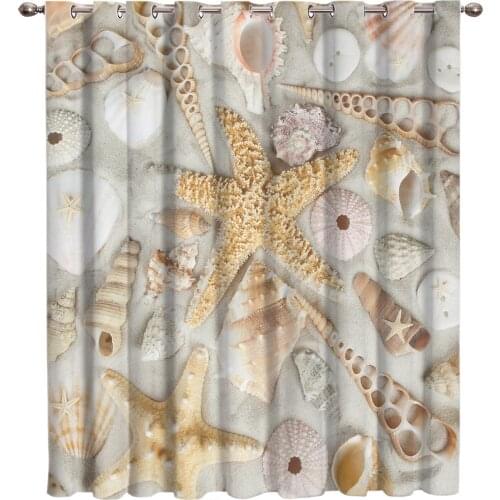 Shell Starfish Beach Window Curtains Dark Decor Bathroom Bedroom Indoor Floral Decor Kids Window Treatment Hardware Sets
