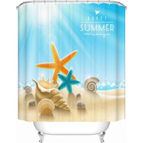 Happy summer holiday Conch starfish Beach Bathroom Shower curtain