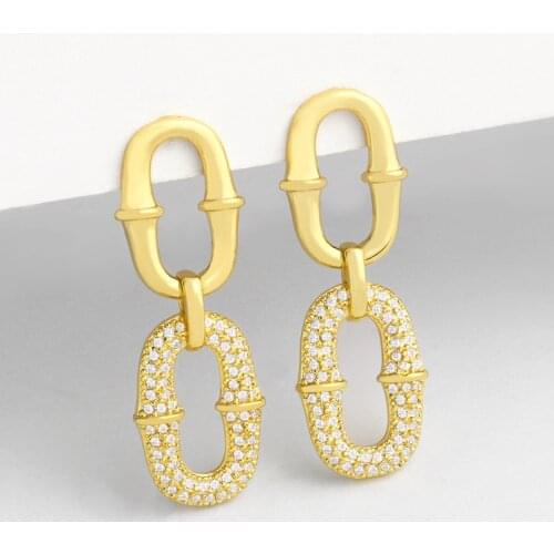 FLOLA Gold Filled Geometric Oval Earrings For Women Crystal Cubic Zirconia Drop Earrings Dangle Statement Jewelry Gifts ersu41