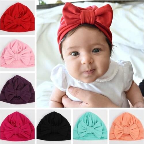 Powmuco 20*17 CM High Quality Cotton Newborn Turban Hats Solid Color Handmade Bowknot Baby Caps Soft Skin-friendly Warm Bonnet