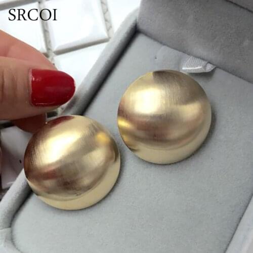 SRCOI New Fashion Round Geometric Zinc Alloy Earrings Shining Scrub Metal Stud Earrings Women Statement Jewelry Bijoux Femme