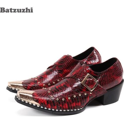 Batzuzhi 6.5cm Heels Height Mens Shoes Golden Toe Formal Leather Dress Shoes for Men Party & Wedding zapatos de hombre,Sizes 46