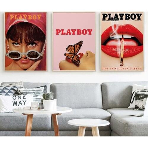 Vintage Fashion Poster Wall Art Print Red Canvas Painting Butterfly Sexy Lips Woman Pictures for Nordic Living Room Home Decor