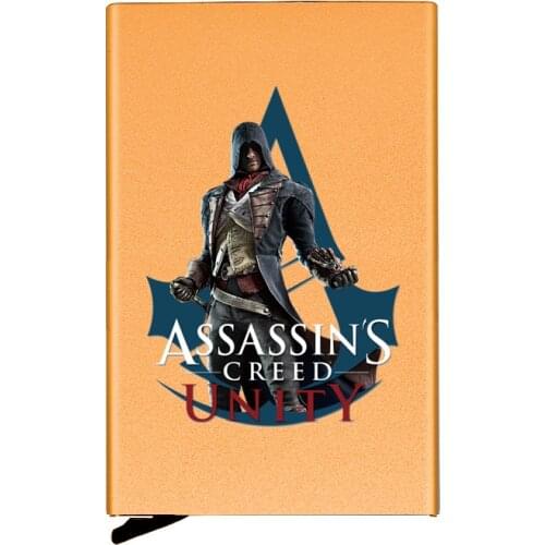 High Quality Metal Men Women Credit Card Holder Assassin Theme Printing Travel ID Cardholder Case Rfid Wallet