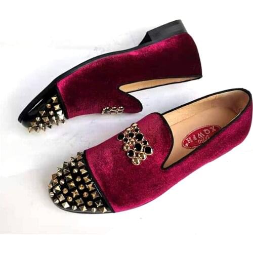 XQWFH 2021 Men Velvet Shoes With Gold Fashion Buckle And Spikes Party Wedding Men Loafers Fashion Brand Mens Casual Shoes