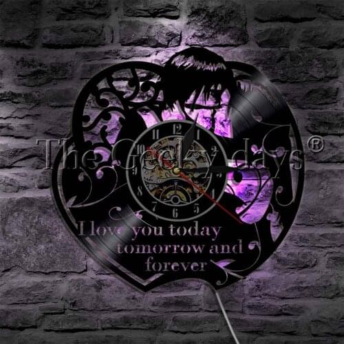 I Love You Today Tomorrow And Forever Vinyl Record Wall Clock Modern Wall Light LED Night Lamp For Lovers Best Gift