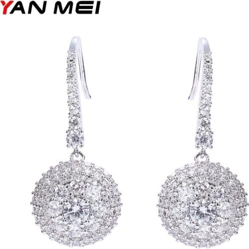 YAN MEI New Arrival Fancy Cubic Zirconia Earring Romantic Round Flower Dangle Earrings GLE6647