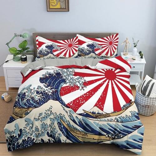 Japanese Wave Bedding Set Quilt/Comforter Cover Soft Microfiber Duvet Cover with 1/2pcs Pillowcase Home textiles