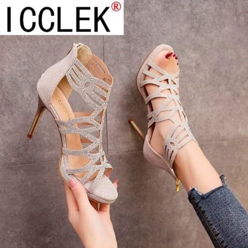 Woman Sandals Women Cross Pump Womens High Heel Female Peep Toe Zip Shoes Ladies Thin Heel Plus Size Sandals for Women 2021