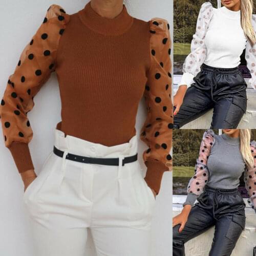 Womens Vintage Splice Jumpsuit 2019 Bodysuit Ladies Autumn Slim Warm Bandage Bodycon Bodysuit Sexy Polka Dot Sleeve Jumpsuit Top