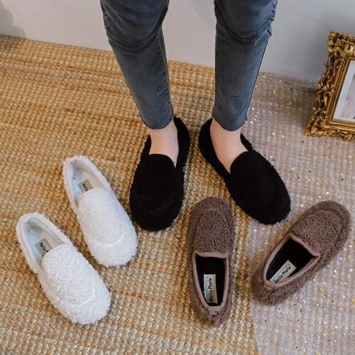 Winter womens shoe Shallow Mouth Peas Shoes Female New Version of The Wild Plush Cotton Flat Bottom Comfortable Shoes s U16-07