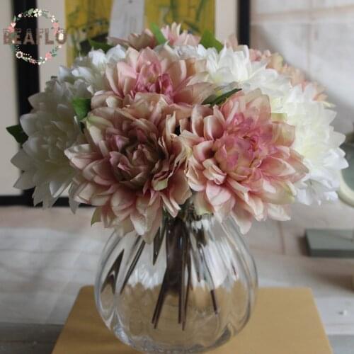 1Bunch/3PCs Green Artificial Plant Fake Dahlia Bouquet Wedding Flower Floristry Party Home Decorative 4 Colours