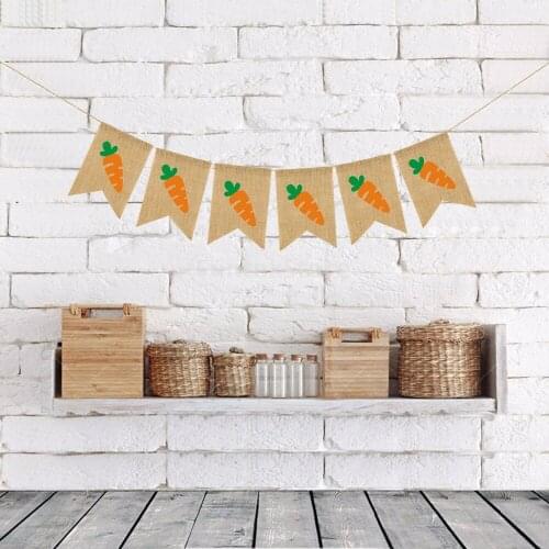 1 set Linen Banner for Easter Decoration Carrot Pattern Flags Easter Background Decoration for Home DIY Handmade