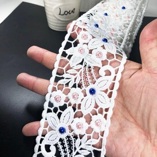 10yard 6.9cm 3d Lace Fabric Wirh Beads Sewing Trim Wedding Dress Decoration Water-soluble Hollow Milk Silk Skirt Clothes Ribbon