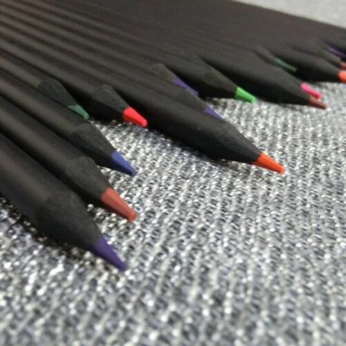 12 Pcs/Set High Quality Color Pencil Set 12 Different Colours Colored Pencils Kawaii School Black Wooden Pencils