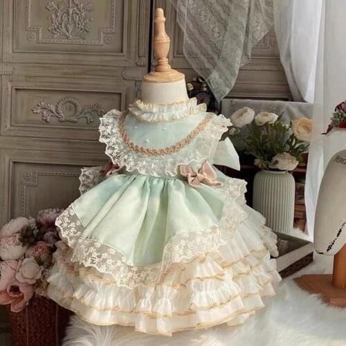2PCS Summer Spanish Lolita Princess Lace Vintage Bow Ball Gown Sleeveless Dress For Bady Girl Birthday Party Turkey Easter Cute