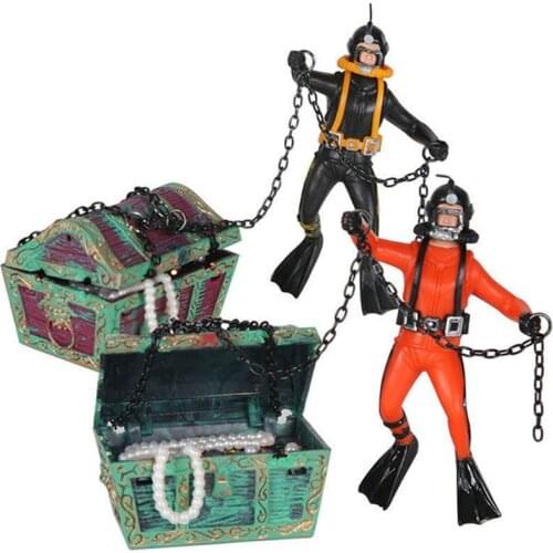 2pcs Aquarium Decor Creative Beautiful Landscaping Treasure Chest Decor Diver Aquarium