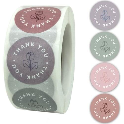 500pcs/roll Thank you Stickers Seal Sticker 4 Colors Floral Stickers For Wedding Small Business Stationery Label Decoration