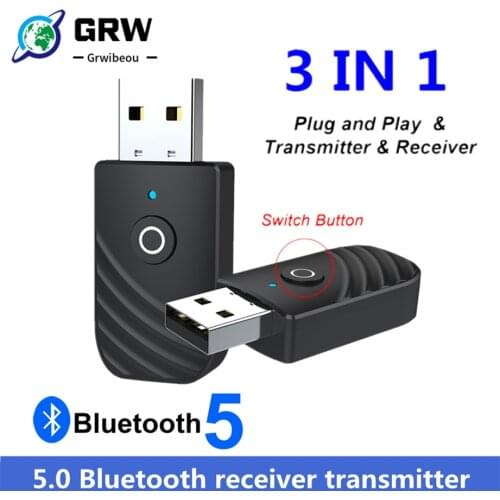 Grwibeou USB Bluetooth 5.0 Adapter 3 In 1 Audio Receiver Transmitter 3.5mm AUX Stereo Adapter For TV PC Computer Car Accessories