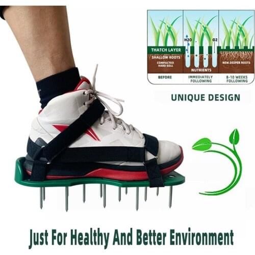 Lawn Aerator Shoes Sandal Aerating Spike Grass Pair Green Spiked Tool Loose Soil Shoes Black 30X13CM Garden Tools