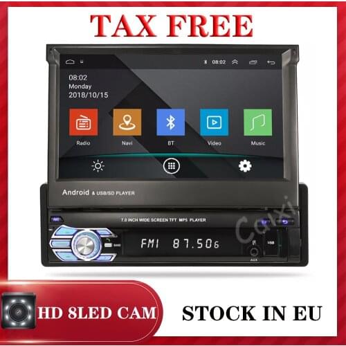1 Din Car Radio 7 Inch HD Retractable Screen Multimedia Player Camera Audio Video Player RDS AM FM USB TF AUX Head Unit