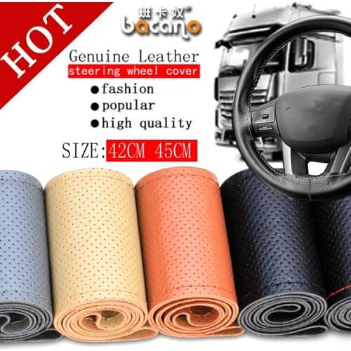 BACANO Truck Bus Genuine Leather Steering Wheel Cover, 42cm 45cm ,DIY Handmade Case With Needles and Thread Free Shipping