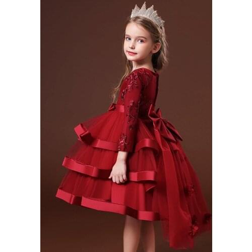 Childrens Wedding Princess Dress For Flower Girls Red Sleeveless Trailing Tuxedo Dress Kids Host Party Bridesmaid Evening Dress