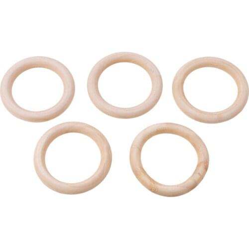 70mm Baby Wooden Teething Rings Bracelet DIY Crafts Natural New Round Beads Connectors Circles Rings Wooden Round Kids Baby Toy