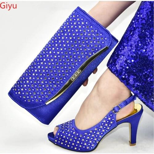 Doershow Italian blue Shoes and Bags To Match Set Nigerian Shoes and Matching Bag African Wedding Shoes and Bag Set SJG1-10